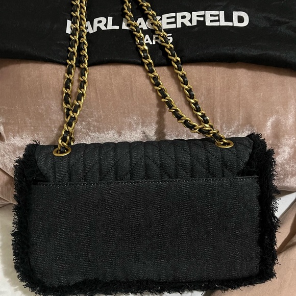 Karl Lagerfeld Paris Agyness Denim Shoulder Bag Pearl. - Picture 2 of 2